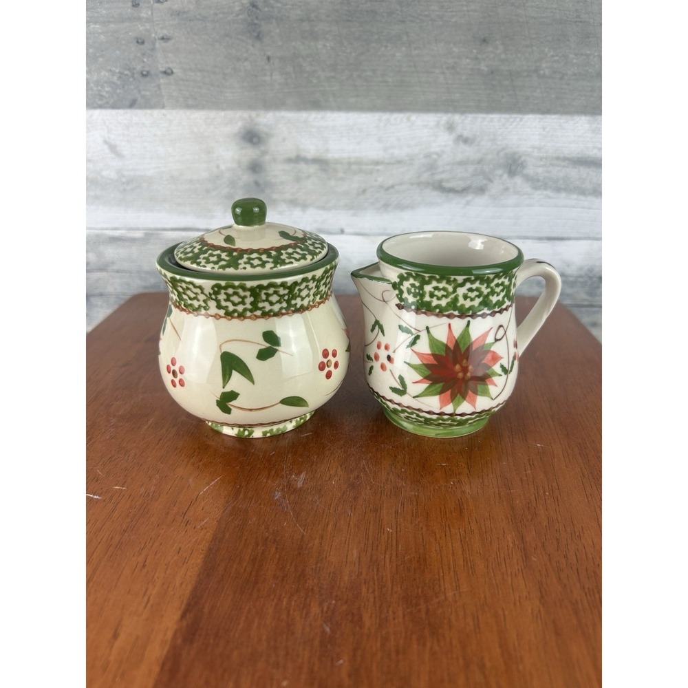 Temp-tations Old World Green Stoneware Creamer & Sugar Set With Lid